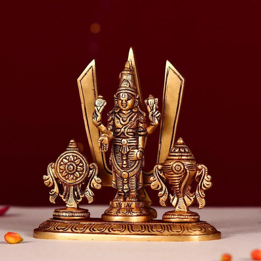 Tirupati Balaji with Shank Chakra, 5 inch Height, Venkateshwara Idol, Lord Vishnu Idol for Temple, Home Aakrati