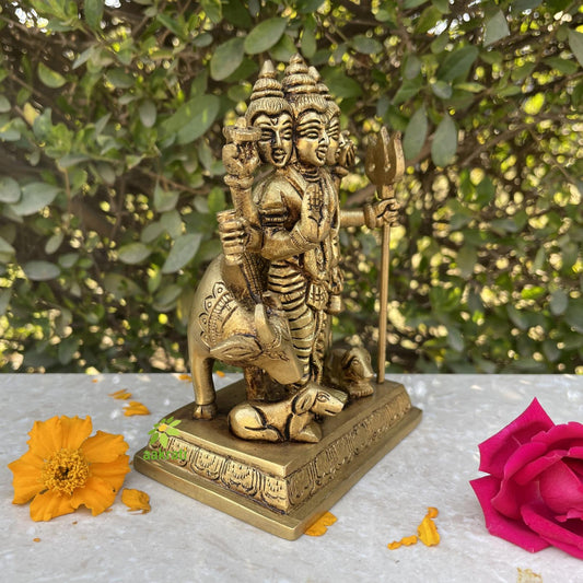 Dattatreya Bhagwaan, Lord Dattatreya Brass Idol 3 inch, Bronze Datta Guru Sculpture, Brass Murti Guru Dattatray for home Decor