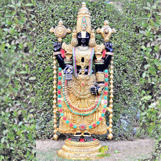 Lord Tirupati Balaji Black Large statue with mosain stonewok (Lord Vishnu) ,47 inch tall Aakrati