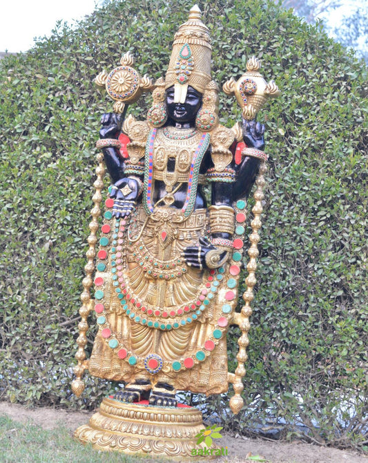 Lord Tirupati Balaji Black Large statue with mosain stonewok (Lord Vishnu) ,47 inch tall Aakrati