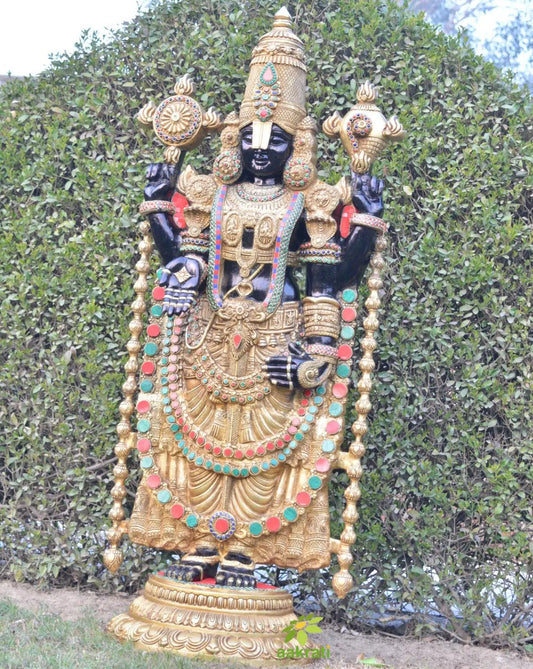 Lord Tirupati Balaji Black Large statue with mosain stonewok (Lord Vishnu) ,47 inch tall Aakrati