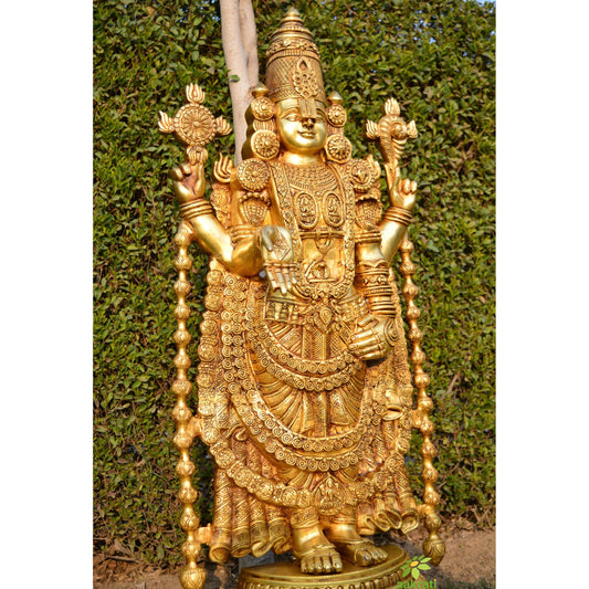 Lord Tirupati Balaji Blessing in Standing Position. Gold Finish. Best for Home Temple| Brass Statue Aakrati