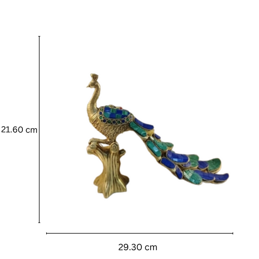 Vintage antique Finished 8.5 inch Brass Peacock Showpiece Figurine with stonework