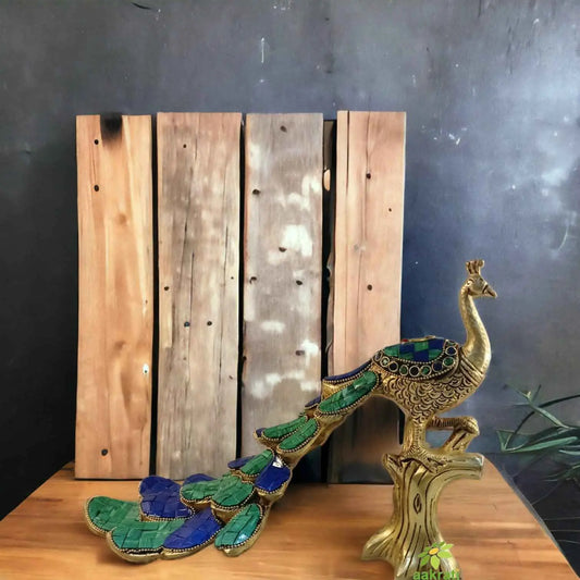 Vintage antique Finished 8.5 inch Brass Peacock Showpiece Figurine with stonework Aakrati