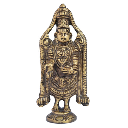 Handmade Brass Tirupati Balaji Idol | Divine Decor for Spiritual and Sacred Living | Brass Balaji Idol ( Brown, 5 inch)
