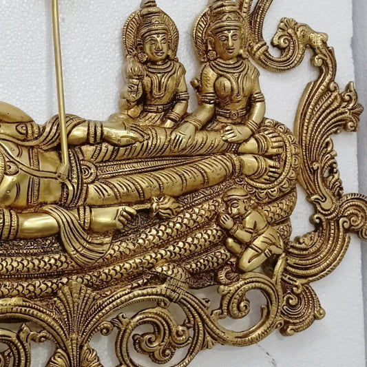 Narayan with Laxmi Ji and Bhudevi resting wall plate statue figure Religious Murti