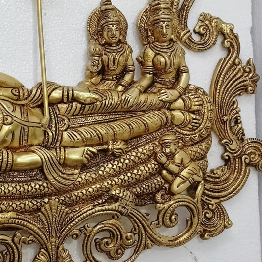 Narayan with Laxmi Ji and Bhudevi resting wall plate statue figure Religious Murti Aakrati