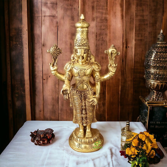 Tirupati Balaji Blessing in Standing Position. Gold Finish. Best for Home Temple, Altar and Gifting for Prosperity. Aakrati