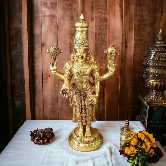 Tirupati Balaji Blessing in Standing Position. Gold Finish. Best for Home Temple, Altar and Gifting for Prosperity. Aakrati