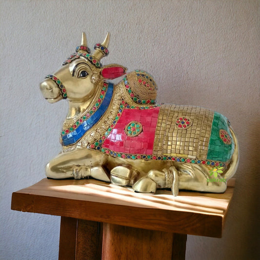 Nandi Sitting Statue - Brass Religious metal craft and gift item |Stone finish Nandi Sculpture| Murthi Aakrati