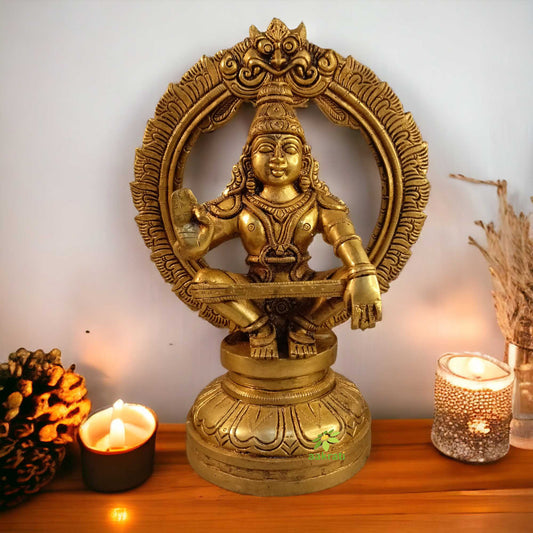 Lord Ayyappa with Frame in Brass Metal for Home decor |Gift Item|Religious Statue| South India Aakrati