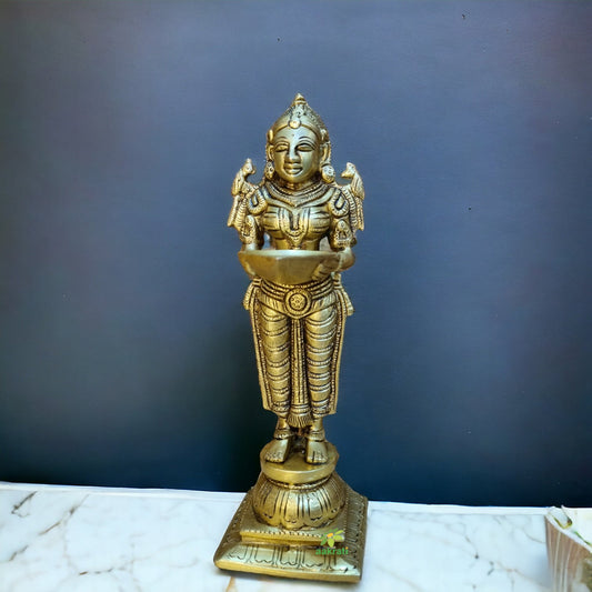 Brass Deep Laxmi for Home decoration |Devotional Purpose| |Table decor| |Brass Deep lady with yellow finishing| |Idols for Pooja| Aakrati