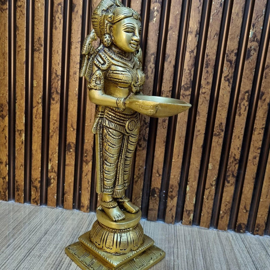 Brass Deep Laxmi for Home decoration |Devotional Purpose| |Table decor| |Brass Deep lady with yellow finishing| |Idols for Pooja| Aakrati