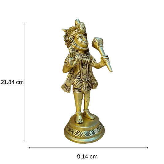 Aakrati Brass Hanuman Standing Religious Hindu Statue with Gada, Temple Decor Statue, Hindu God Figurine, Brass Lord Hanuman Statue Aakrati
