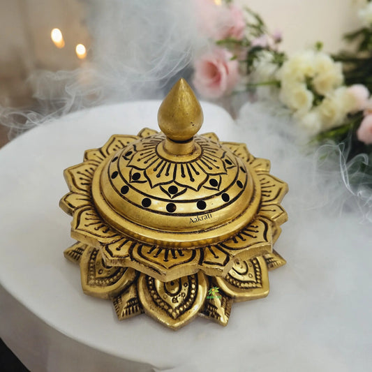 Handcrafted Brass Dhoop Burner Sacred Elegance Made By Aakrati| Incense Holder| Loban Holder| Pooja Essentials (Yellow,4 inches) Aakrati