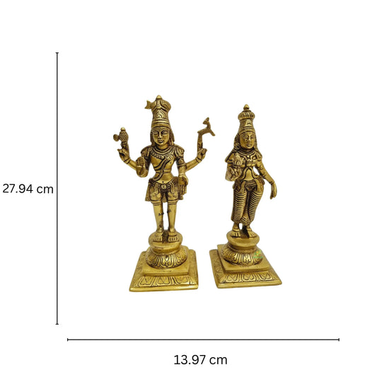 Lord Shiva & Mata Parvati Brass Statue Made By Aakrati| Made in Brass| Temple Decor| Showpieces (Yellow,11 inch) Aakrati