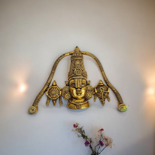 Aakrati Shankh Chakra Tirupati Balaji Made in Brass| Brass Balaji Idol| Temple Decor (Yellow, 8.5 inches)