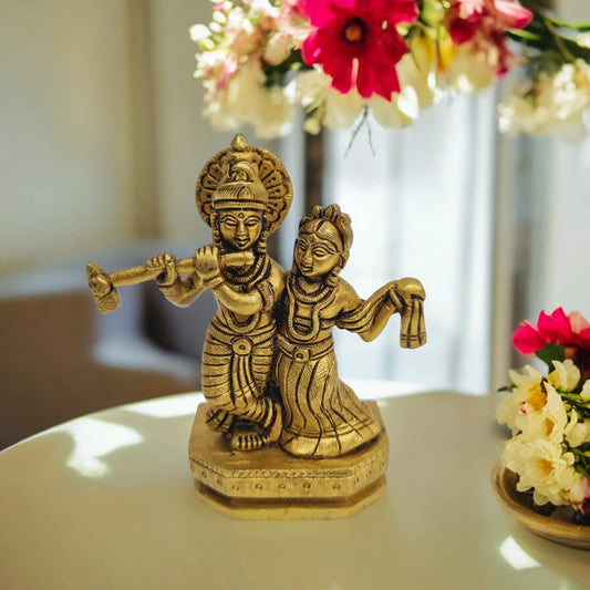 Aakrati Vintage Inspired Brass Radha Krishna Figurine| Idol of love| Radha Krishna Murti (Yellow,4.5 inch) Aakrati