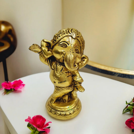 Brass Bal Ganesh for Home Decor| Brass Decorative Modern Style Lord Ganesh| Decorative items Made By Aakrati (Yellow, 5 inch) Aakrati