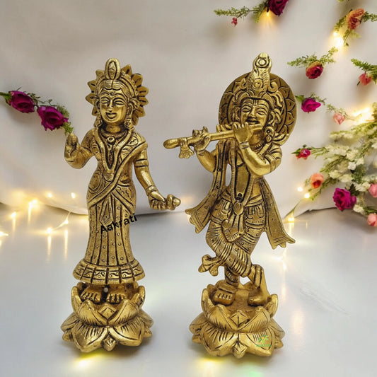 Aakrati Lord Radha Krishna Statue for Temple Made in Brass| Symbol of Love (Yellow, 6.5 Inch) Aakrati