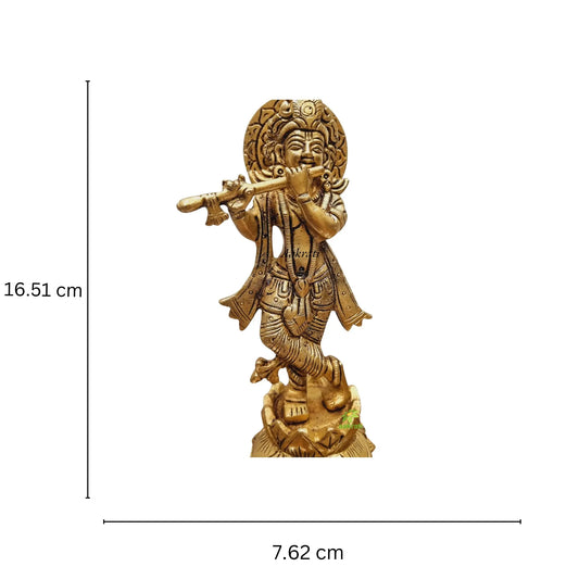 Aakrati Brass Handcrafted Statue of Lord Krishna| Lord Krishna Brass Idol| Temple Decor| Pooja Essentials (Yellow, 6.5inch) Aakrati