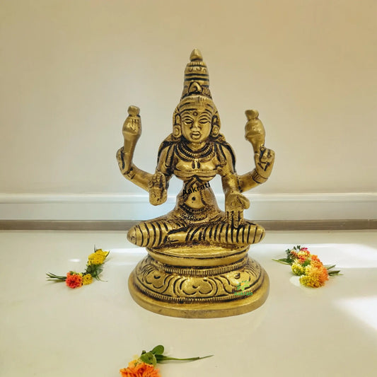 Aakrati Goddess Laxmi Brass Statue for Temple| Decorative Figurine| Temple Decor| Puja Items (Yellow,3 inch ) Aakrati