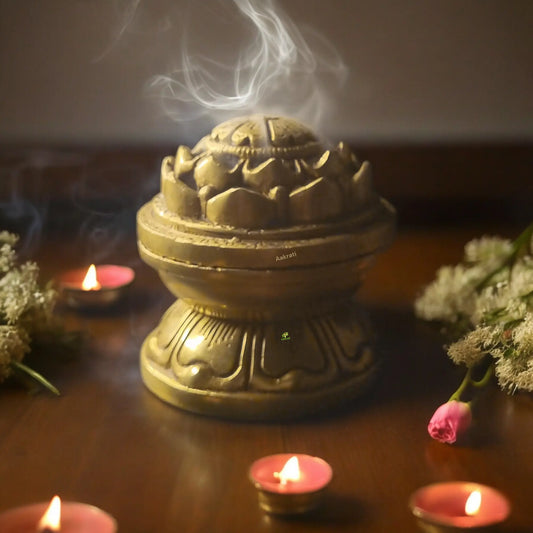 Aakrati Brass Dhoop Dani| Loban Holder| Incense Holder| Puja Article| Home Decor| Gifts Purpose| (Yellow Antique) Aakrati