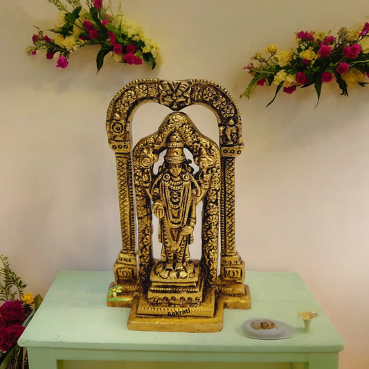 Aakrati Brass Tirupati Balaji Figurine for Temple| Tirupati Balaji| Puja Items| Temple Decor (Yellow, 4.4 inch ) Aakrati