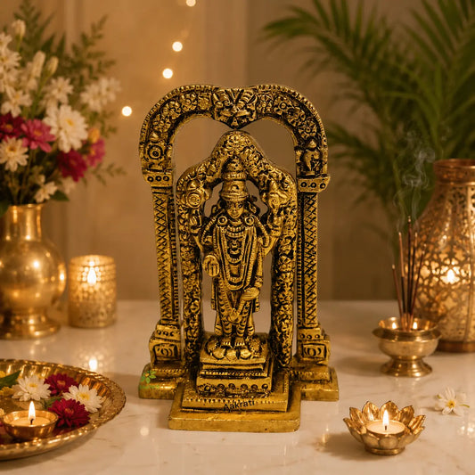 Aakrati Brass Tirupati Balaji Figurine for Temple| Tirupati Balaji| Puja Items| Temple Decor (Yellow, 4.4 inch )