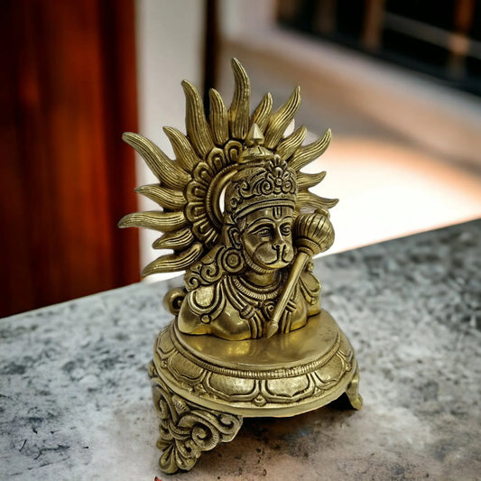 Brass Hanuman Bust Statue 10 Inches - Unique Religious Décor for Home Altar Temple - Unique Gift Figurine for Spiritual Home Décor, Puja Aakrati