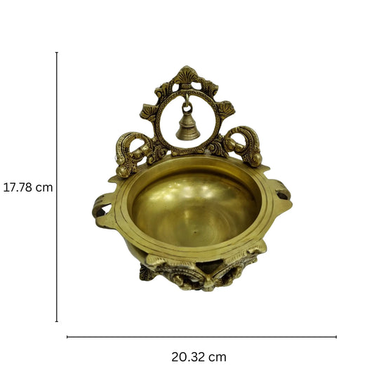 Brass Urli Bowl with bell Brass Urli Bowl for Home Decor, Brass Urli Pot Aakrati