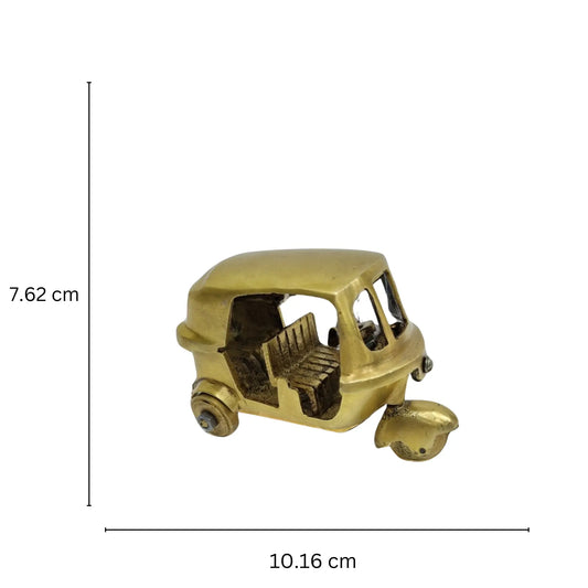Brass Auto Rickshaw Statue | Traditional Indian Charm for Your Living Room | Handcrafted Brass Tempo Idol | Tuk Tuk ( Yellow Color, 3 inch) Aakrati