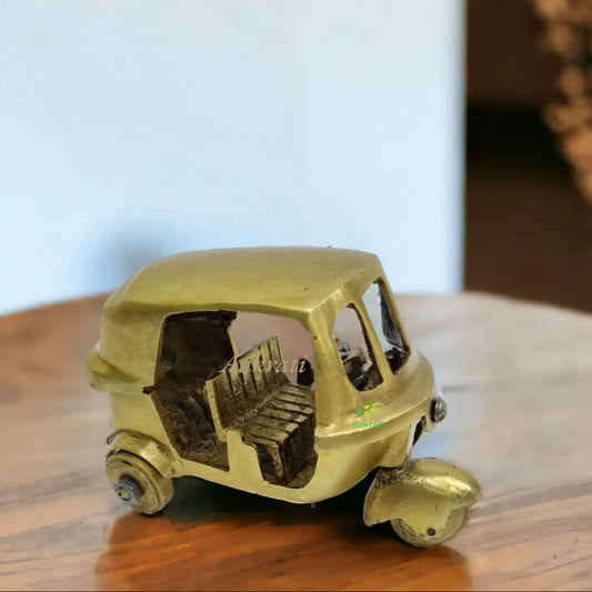 Brass Auto Rickshaw Statue | Traditional Indian Charm for Your Living Room | Handcrafted Brass Tempo Idol | Tuk Tuk ( Yellow Color, 3 inch) Aakrati