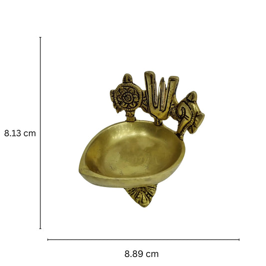 Shankh Chakra Namah Brass Diya Over Carved Design Legs | Brass Diya for Home Temple | Decorative Diyas Aakrati