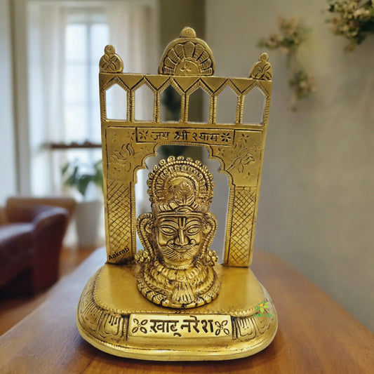Aakrati Brass Handcrafted Statue of Khatu Shyam| Lord Khatu Shyam| Temple Decor (Yellow, 6.5inch ) Aakrati