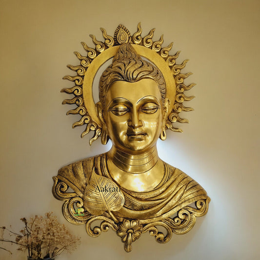 Aakrati Lord Gautam Buddha Wall Hanging Figurine| Brass Buddha Statue| Wall Decor| Decorative Items| Made in Brass (Yellow ) Aakrati