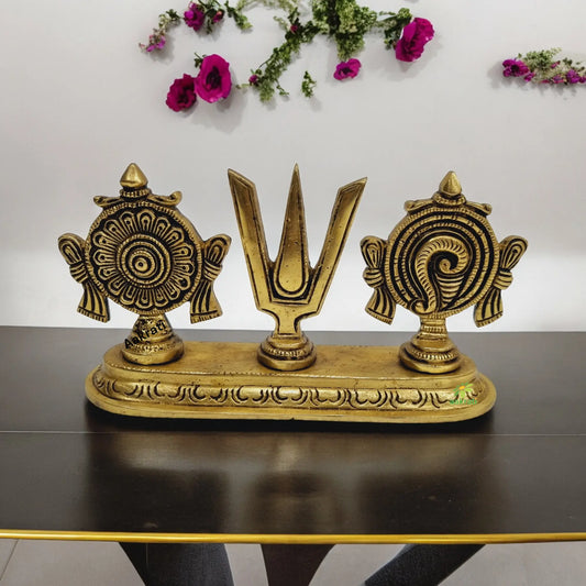 Aakrati Handcrafted Shankh Chakra Namah Puja Statue| Home & Temple Décor| Puja Essentials| Decorative Items (Yellow ) Aakrati