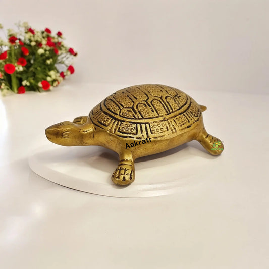A Statue of Brass Tortoise Made By Aakrati| Collectible Figurine| Decorative Items| Table Decor (Yellow ) Aakrati