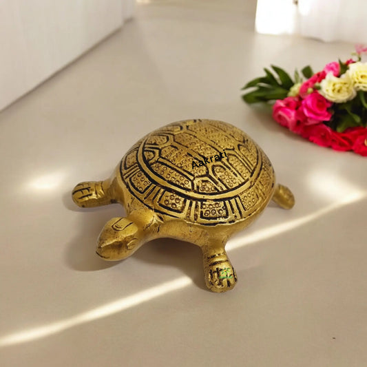 Aakrati Brass Tortoise Figurine| Table Decor| Collectable Items| Animal Figurine| Showpieces ( Yellow ) Aakrati