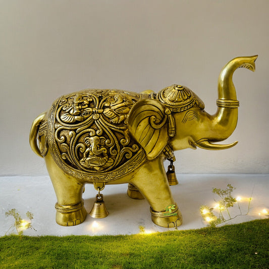 Brass Elephant Statue with yellow finishing for Home decoration Gifts items Aakrati