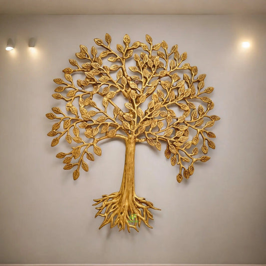 Aakrati Brass Tree of life with root and branches in yellow finishing for home and wall decoration Aakrati