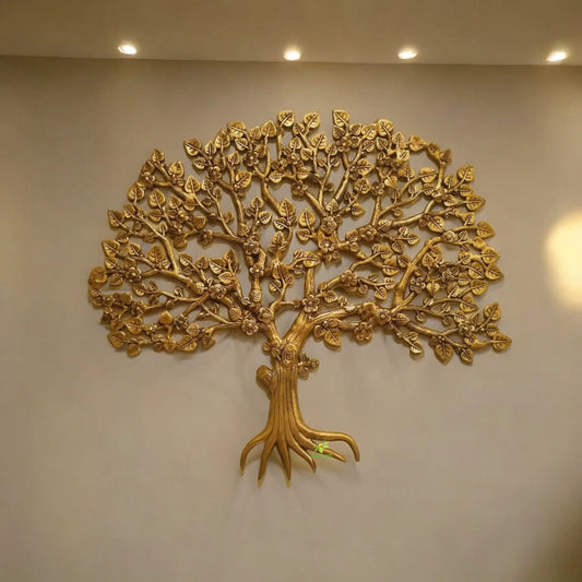 Aakrati Brass Tree of life with root and branches in yellow finishing for wall art and wall decoration Aakrati