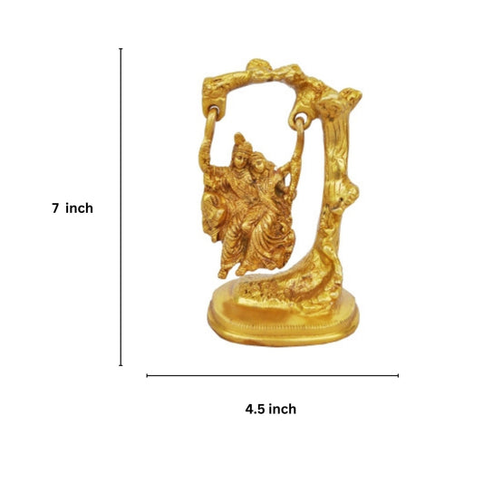 Brass Radha Krishna Jhula Statue | Traditional and Divine Home Decoration Piece | Brass Radha Krishna Jhula Idol ( Yellow, 7 inch)