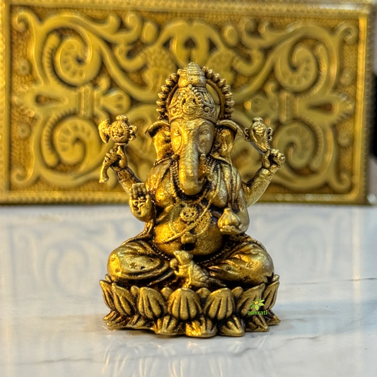 Exquisite Brass Ganesh Statue| Aakrati Brass Ganesh Made in Brass (Yellow, 2.3 Inch) Aakrati