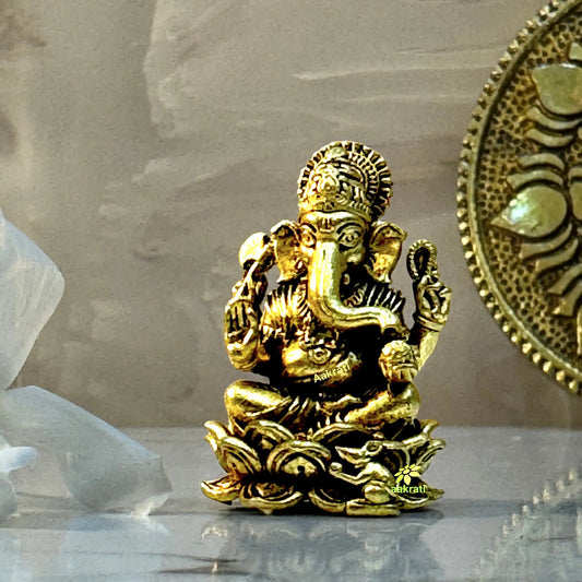 Brass Statue of Lord Ganesh| Made in Brass By Aakrati| Home Décor (Yellow, 2 Inch) Aakrati