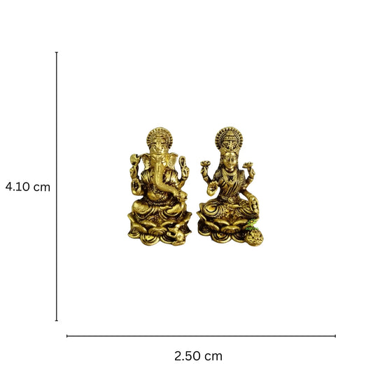 Aakrati Laxmi Ganesh Idol Made in Brass| Temple Décor| Brass Décor (Yellow, 1.6 Inch) Aakrati