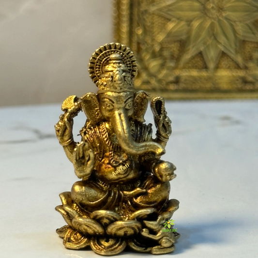 Ganesh Brass Statue By Aakrati| Brass Ganesh Sculpture| Decorative Items (Yellow, 1.4 Inch) Aakrati