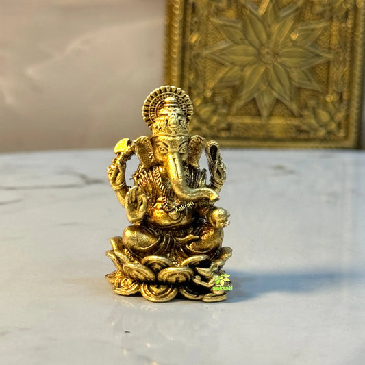 Ganesh Ji Statue of Brass| Lord Ganesh Idol Made By Aakrati| Home Improvement Items (Yellow, 1 Inch) Aakrati