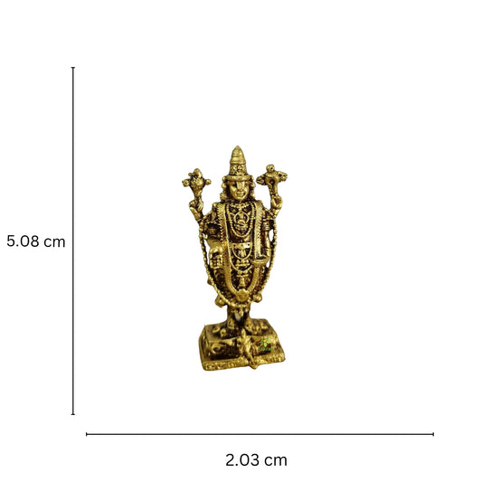 Small Statue of Balaji Made in Brass|Aakrati Tirupati Balaji Statue Idol| Decortive Items| Temple Décor (Yellow, 2 Inch)