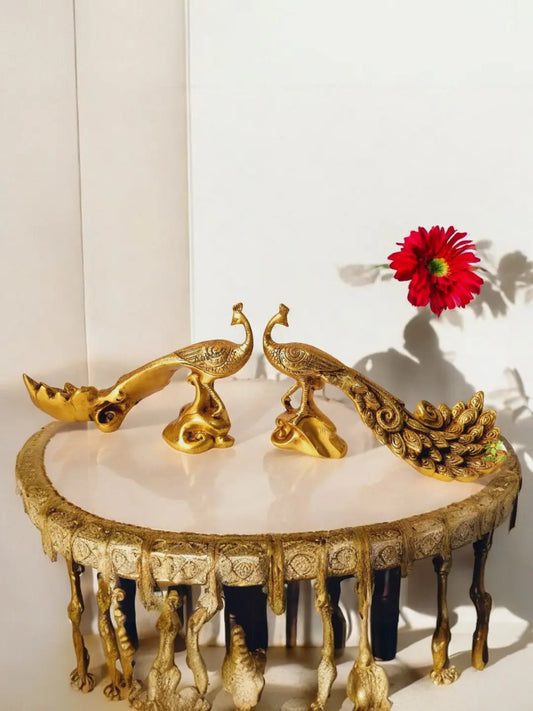 Brass Peacock Set for Table Decoration Handcrafted Statue Aakrati